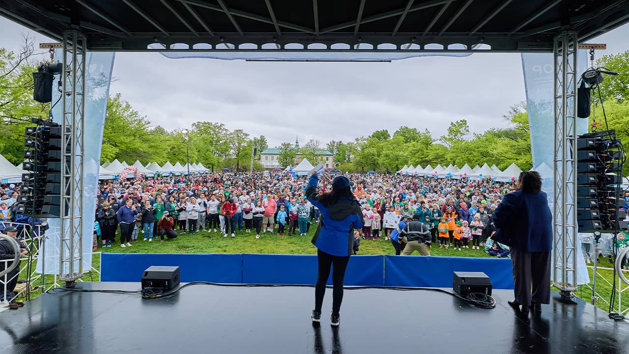 Sharrie Williams, 6abc anchor, helps energize the crowd at the April 26 event.